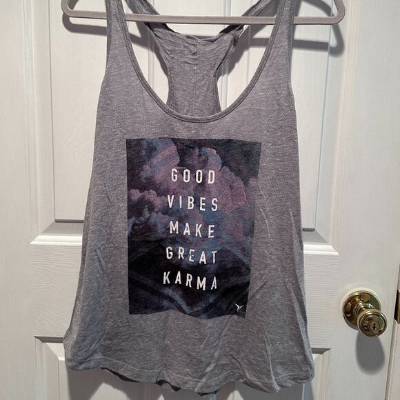 Old Navy Active Women's Go-Dry Graphic Tank Good Vibes Make Great Karma Size L - Picture 2 of 4